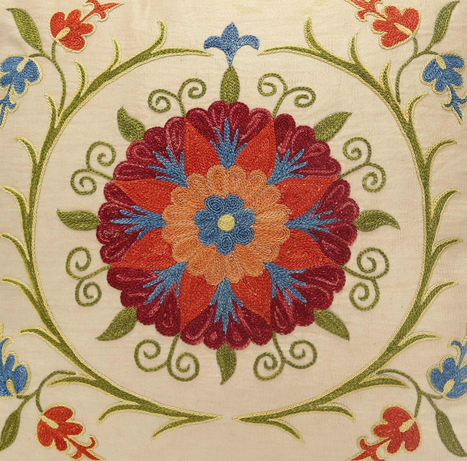 Suzani Pillow Uzbek Embroidery, Suzani Throw Pillow, Suzani Cushion Cover, Suzani Pillow Cover, Hand Embroidery Decorative Pillow-Pillowcase