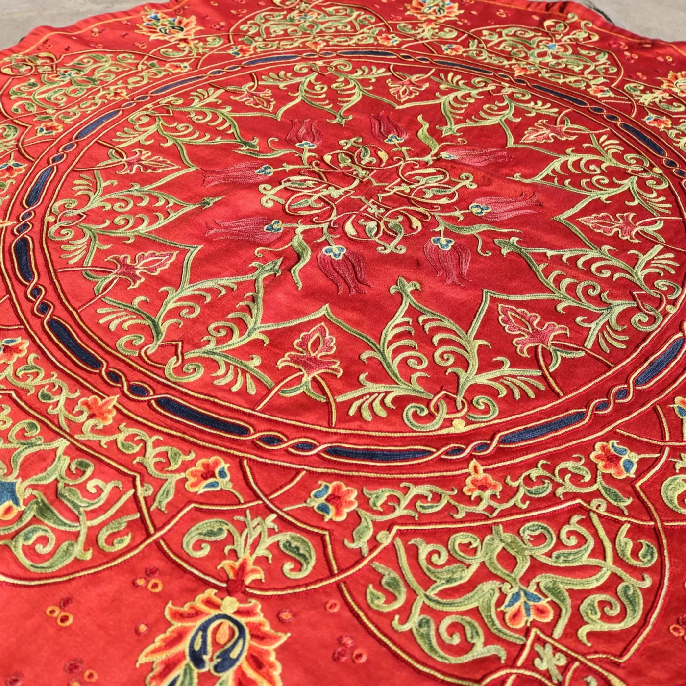 Circle Tablecloth Suzani Decor, Uzbek Silk hand embroidery, Round Table Covering Suzani, Suzani Wall Hanging, Wall Decor fabric, Home decor