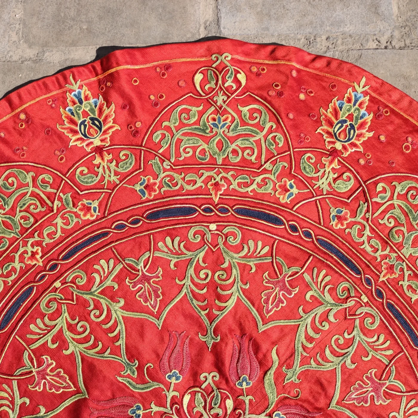 Circle Tablecloth Suzani Decor, Uzbek Silk hand embroidery, Round Table Covering Suzani, Suzani Wall Hanging, Wall Decor fabric, Home decor
