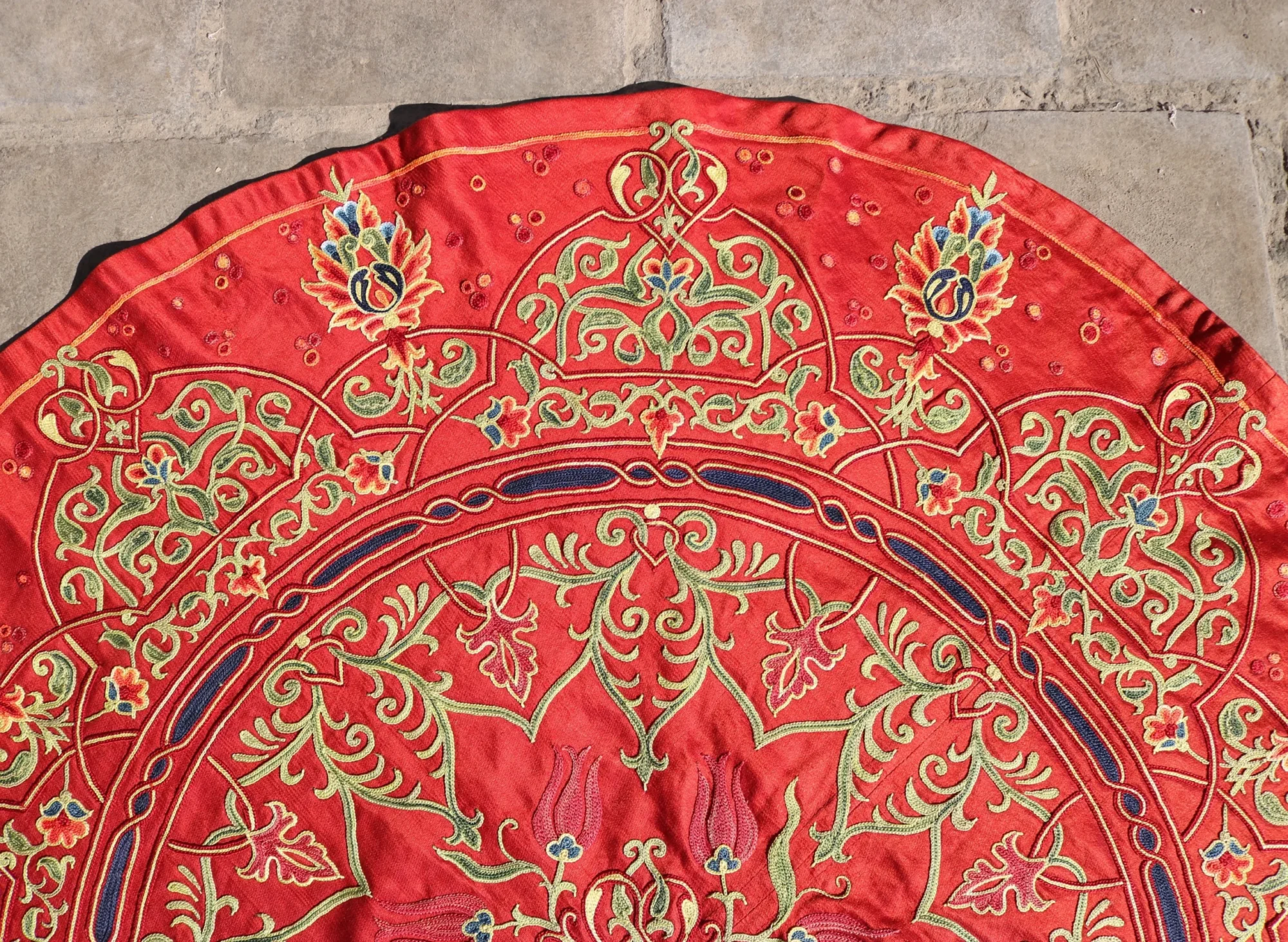 Circle Tablecloth Suzani Decor, Uzbek Silk hand embroidery, Round Table Covering Suzani, Suzani Wall Hanging, Wall Decor fabric, Home decor