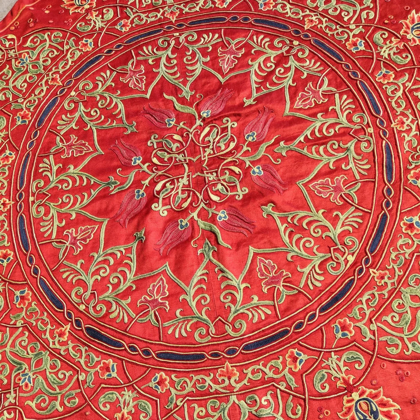 Circle Tablecloth Suzani Decor, Uzbek Silk hand embroidery, Round Table Covering Suzani, Suzani Wall Hanging, Wall Decor fabric, Home decor