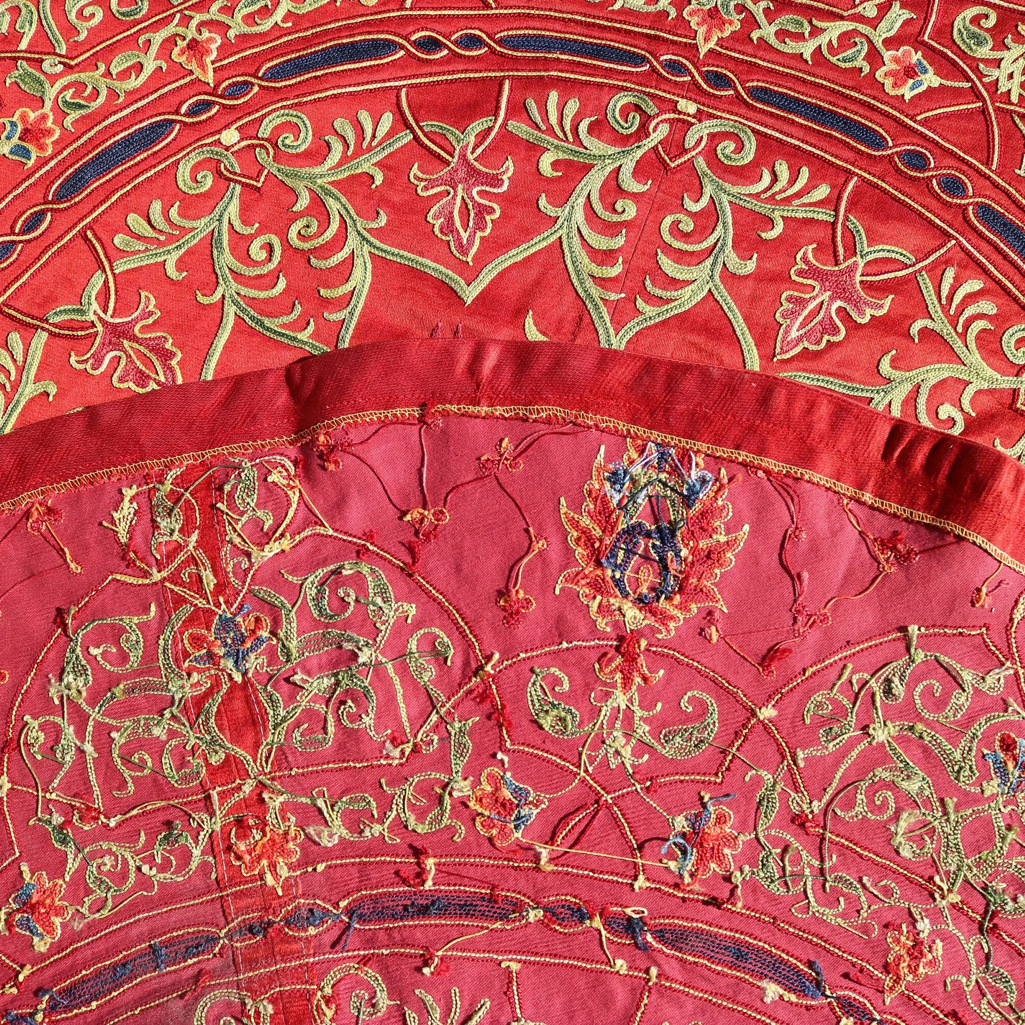 Circle Tablecloth Suzani Decor, Uzbek Silk hand embroidery, Round Table Covering Suzani, Suzani Wall Hanging, Wall Decor fabric, Home decor