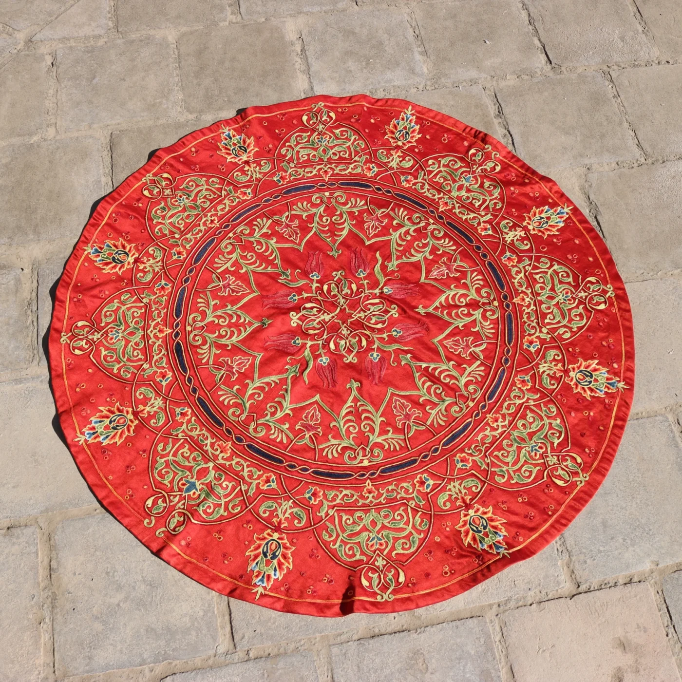 Circle Tablecloth Suzani Decor, Uzbek Silk hand embroidery, Round Table Covering Suzani, Suzani Wall Hanging, Wall Decor fabric, Home decor