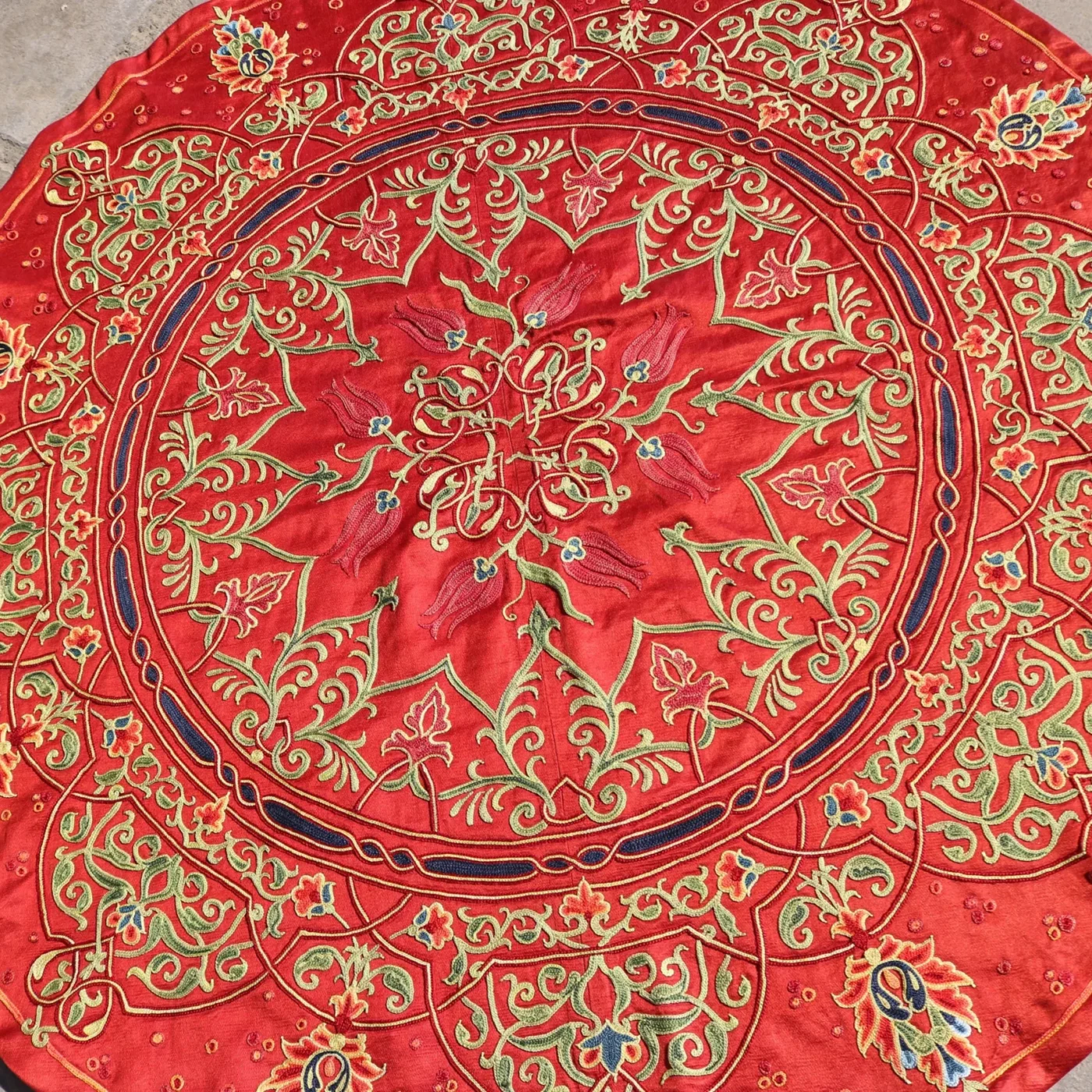 Circle Tablecloth Suzani Decor, Uzbek Silk hand embroidery, Round Table Covering Suzani, Suzani Wall Hanging, Wall Decor fabric, Home decor