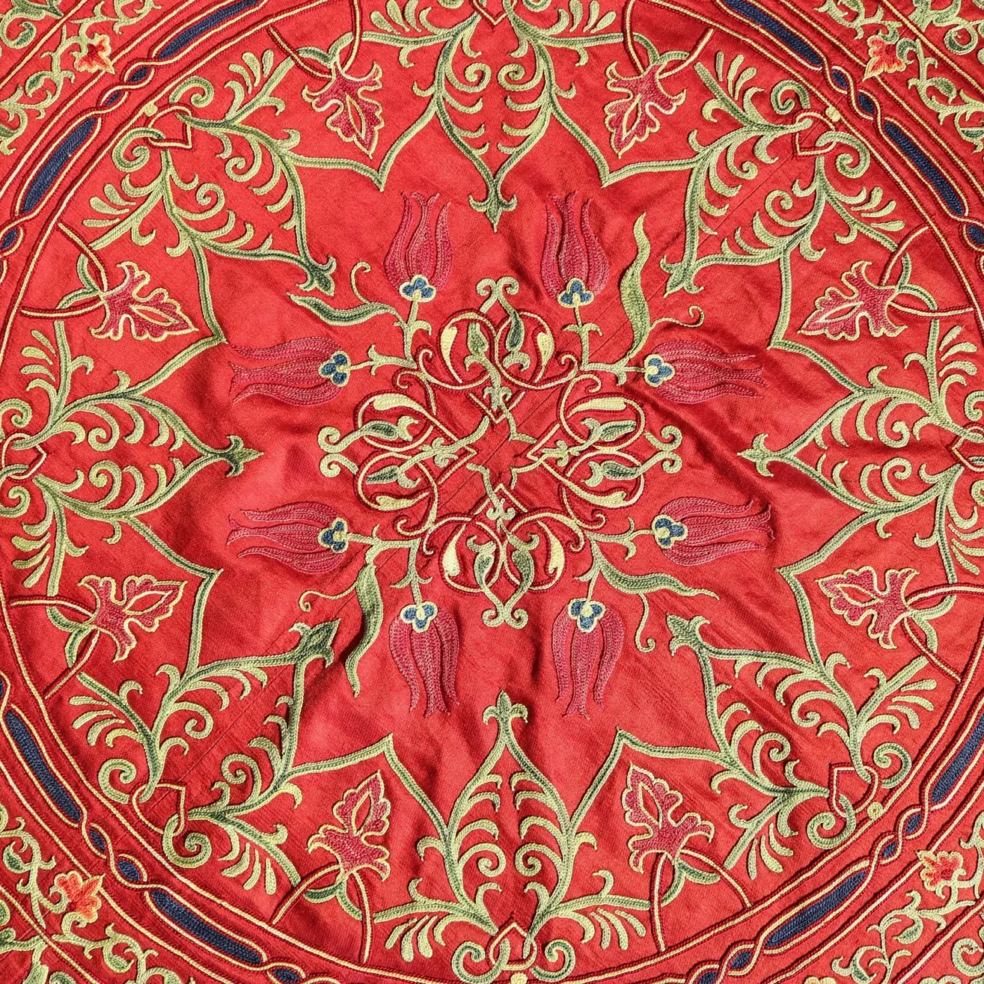 Circle Tablecloth Suzani Decor, Uzbek Silk hand embroidery, Round Table Covering Suzani, Suzani Wall Hanging, Wall Decor fabric, Home decor