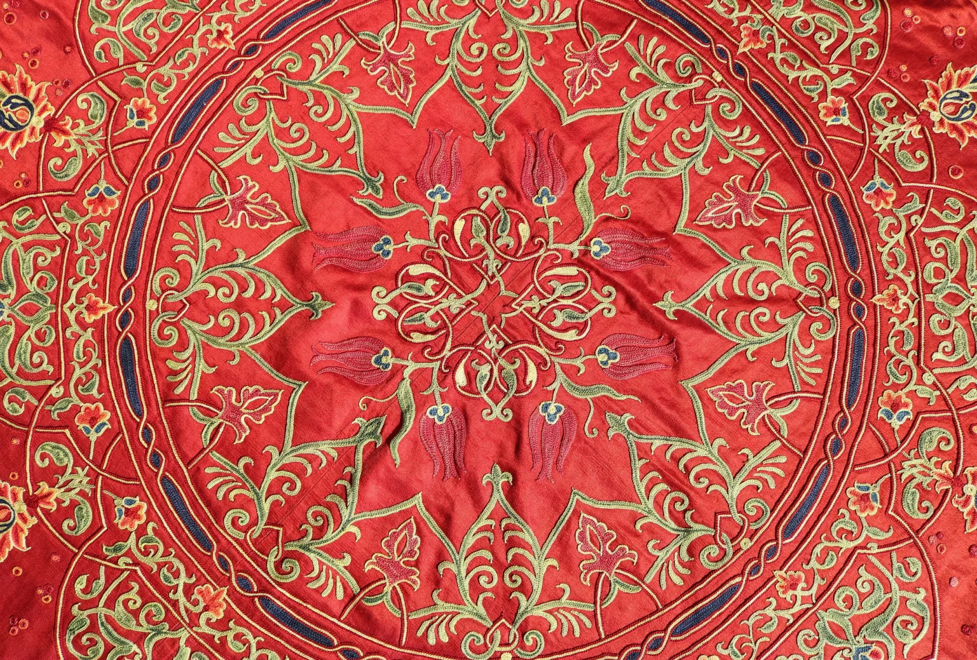 Circle Tablecloth Suzani Decor, Uzbek Silk hand embroidery, Round Table Covering Suzani, Suzani Wall Hanging, Wall Decor fabric, Home decor