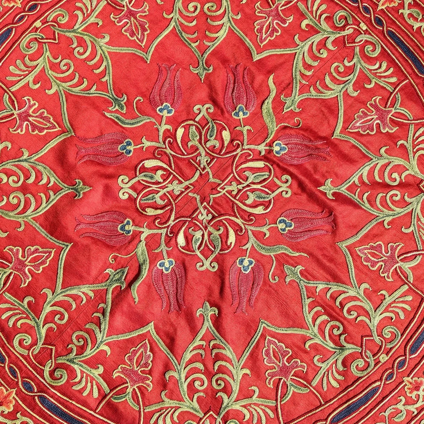 Circle Tablecloth Suzani Decor, Uzbek Silk hand embroidery, Round Table Covering Suzani, Suzani Wall Hanging, Wall Decor fabric, Home decor