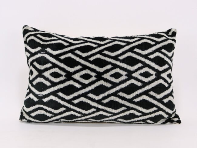 Black and white Velvet ikat pillow, Velvet cushion, Decorative pillow, Handmade pillow, Throw pillow, Velvet pillow, Home Decor Cushion