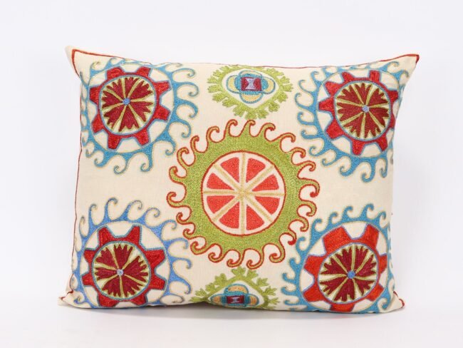 Lumbar Suzani Boho Pillow Uzbek Silk Embroidery, Suzani Throw Pillow, Suzani Cushion Cover, Suzani Pillow Cover,Decorotive pillow, Best Sale