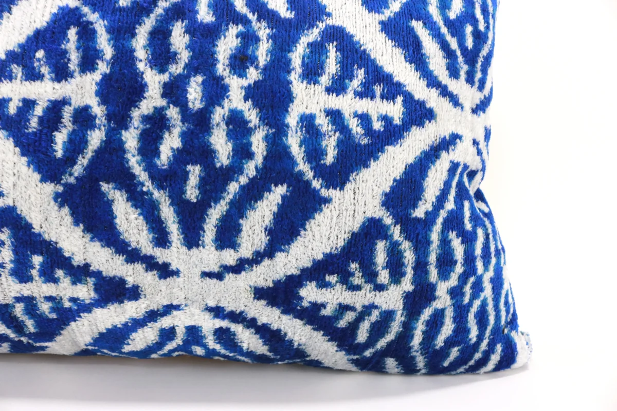 Blue Velvet ikat pillow, Velvet Ikat cushion, Decorative pillow, Handmade pillow, Throw pillow, Boho Velvet pillow, Home interior pillow