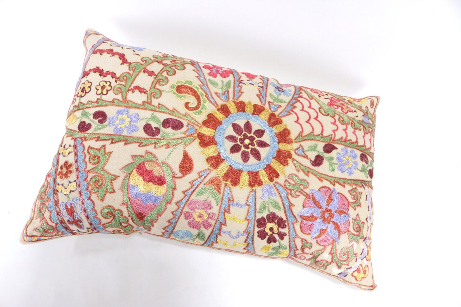 Lumbar Suzani Boho Pillow Uzbek Silk Embroidery, Suzani Throw Pillow, Suzani Cushion Cover, Suzani Pillow Cover,Decorotive pillow, Best Sale
