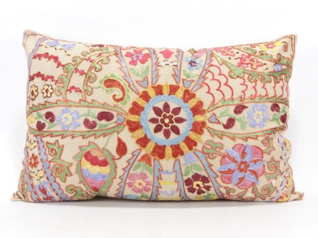 Lumbar Suzani Boho Pillow Uzbek Silk Embroidery, Suzani Throw Pillow, Suzani Cushion Cover, Suzani Pillow Cover,Decorotive pillow, Best Sale