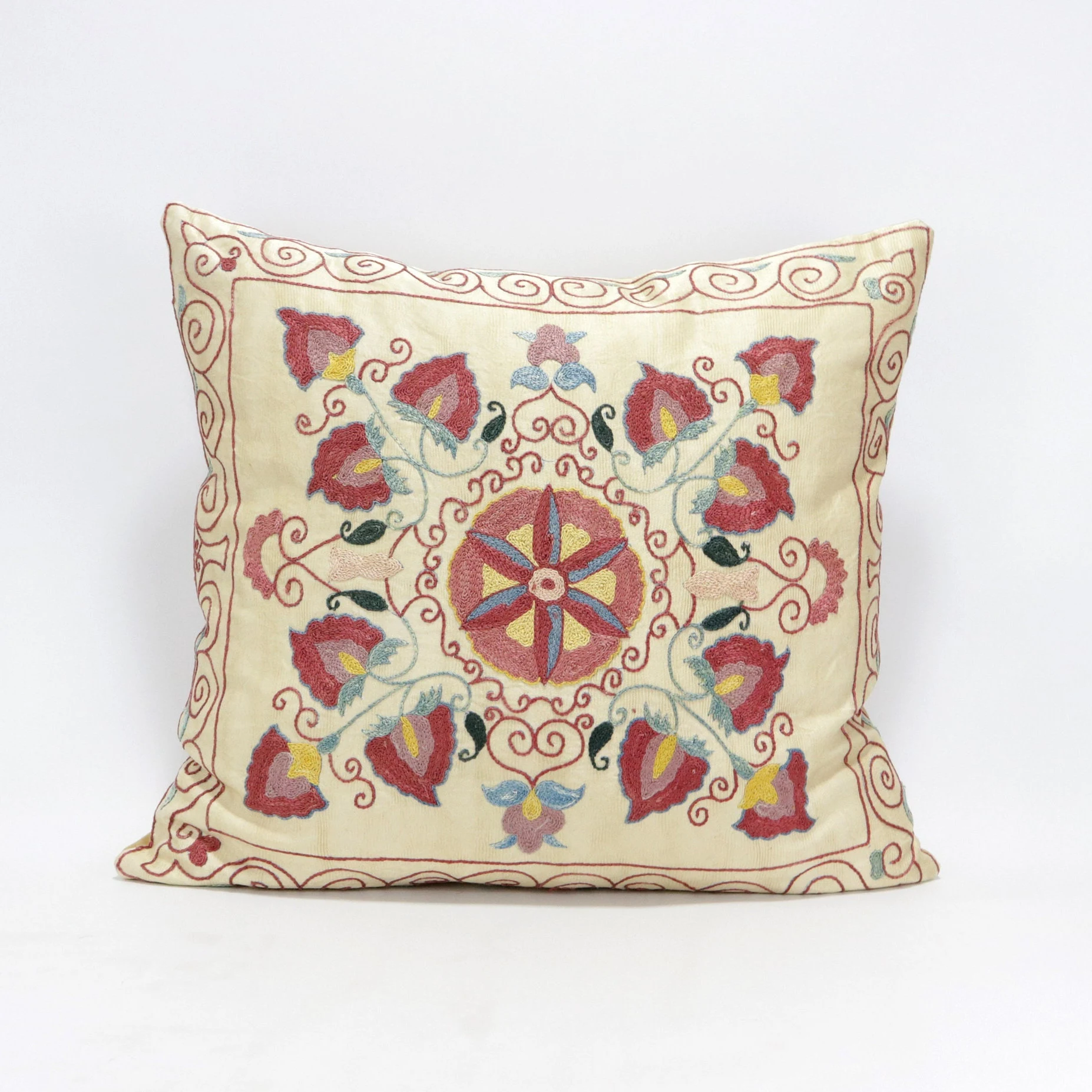 Suzani Pillow Uzbek Embroidery, Suzani Throw Pillow, Suzani Cushion Cover, Suzani Pillow Cover, Hand Embroidery Decorative Pillow-Pillowcase