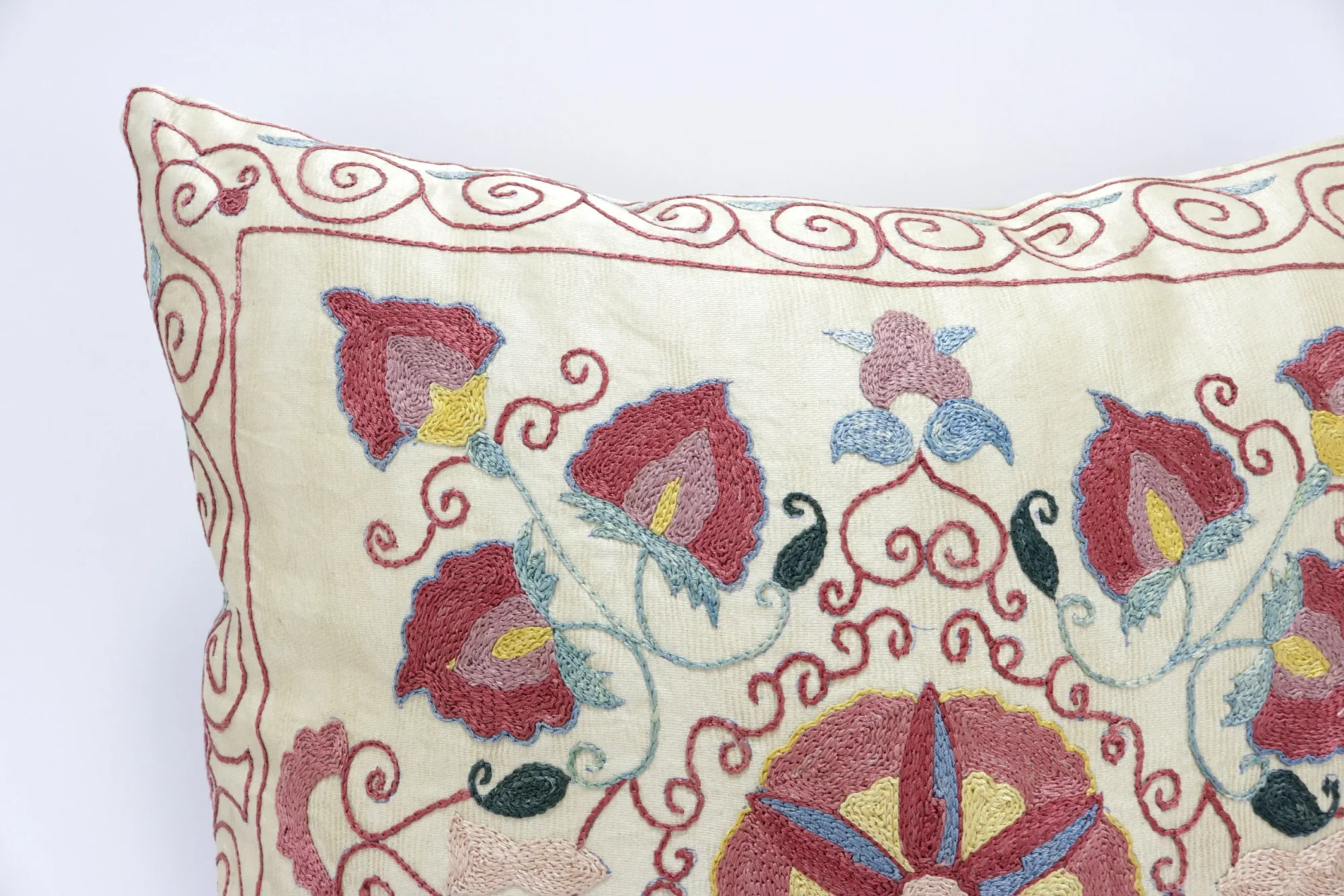 Suzani Pillow Uzbek Embroidery, Suzani Throw Pillow, Suzani Cushion Cover, Suzani Pillow Cover, Hand Embroidery Decorative Pillow-Pillowcase