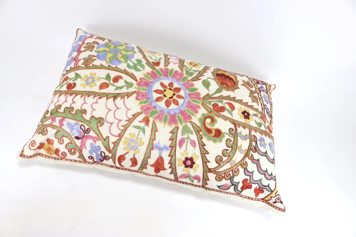Lumbar Suzani Boho Pillow Uzbek Silk Embroidery, Suzani Throw Pillow, Suzani Cushion Cover, Suzani Pillow Cover,Decorotive pillow, Best Sale