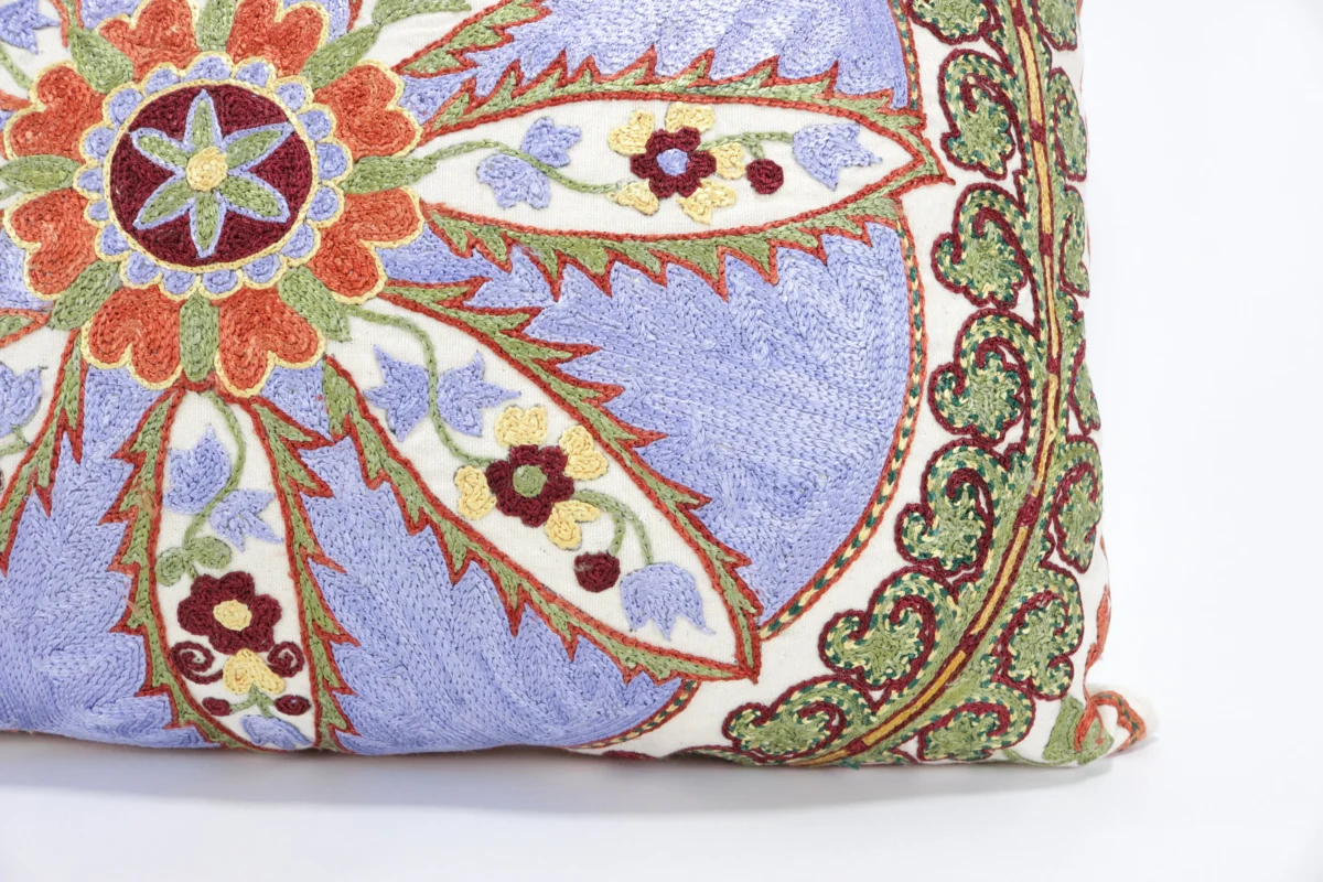 Lumbar Suzani Boho Pillow Uzbek Silk Embroidery, Suzani Throw Pillow, Suzani Cushion Cover, Suzani Pillow Cover,Decorotive pillow, Best Sale