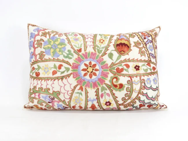 Lumbar Suzani Boho Pillow Uzbek Silk Embroidery, Suzani Throw Pillow, Suzani Cushion Cover, Suzani Pillow Cover,Decorotive pillow, Best Sale