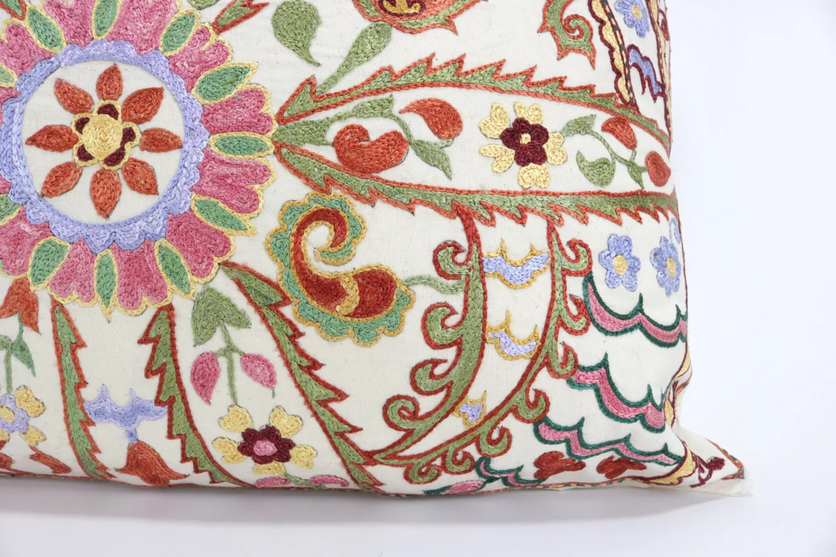 Lumbar Suzani Boho Pillow Uzbek Silk Embroidery, Suzani Throw Pillow, Suzani Cushion Cover, Suzani Pillow Cover,Decorotive pillow, Best Sale