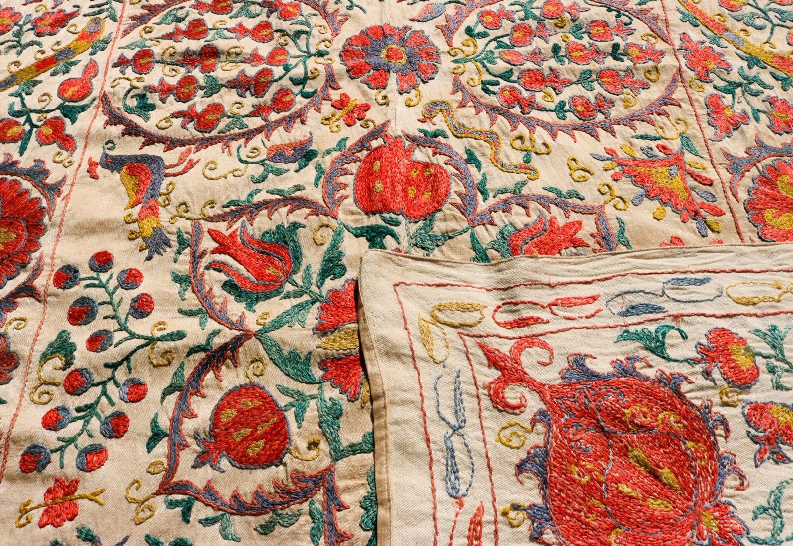 Handmade Uzbek Suzani Embroidery, Wall Hanging, Table Cover, Bedspread