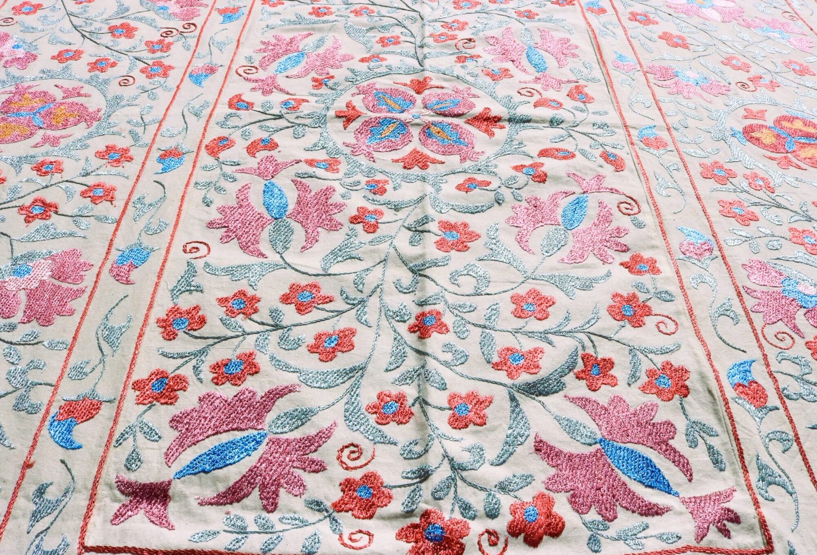 Handmade Uzbek Suzani Embroidery, Wall Hanging, Table Cover, Bedspread