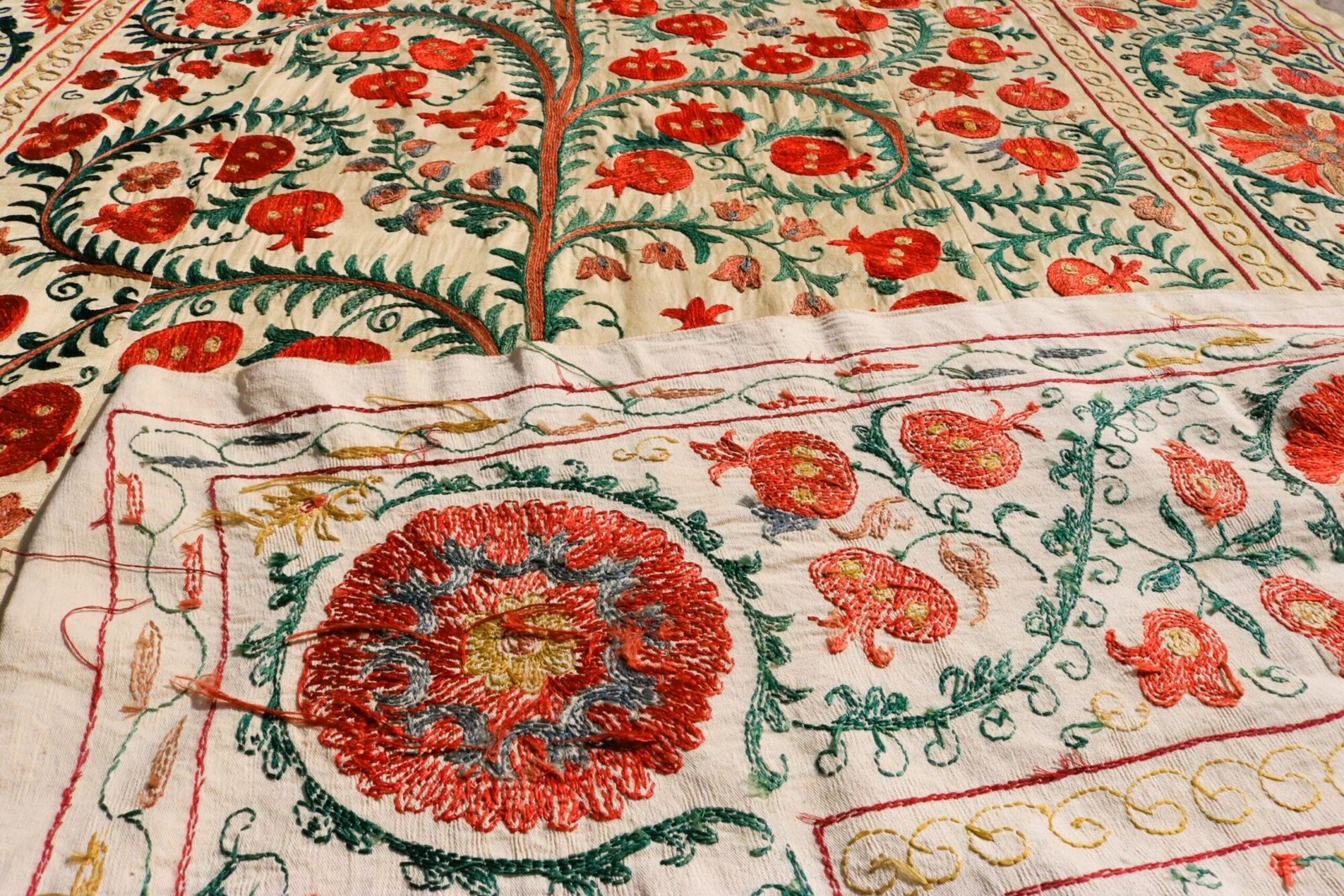 Handmade Uzbek Suzani Embroidery, Wall Hanging, Table Cover, Bedspread