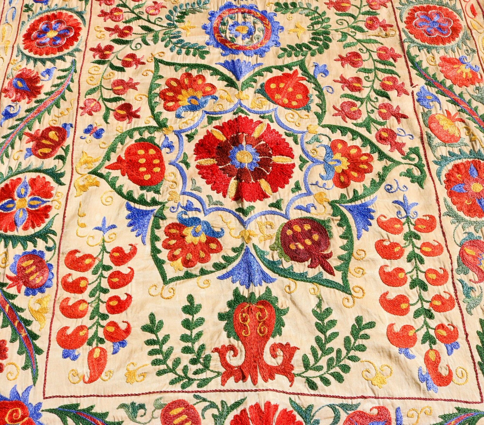Handmade Uzbek Suzani Embroidery, Wall Hanging, Table Cover, Bedspread