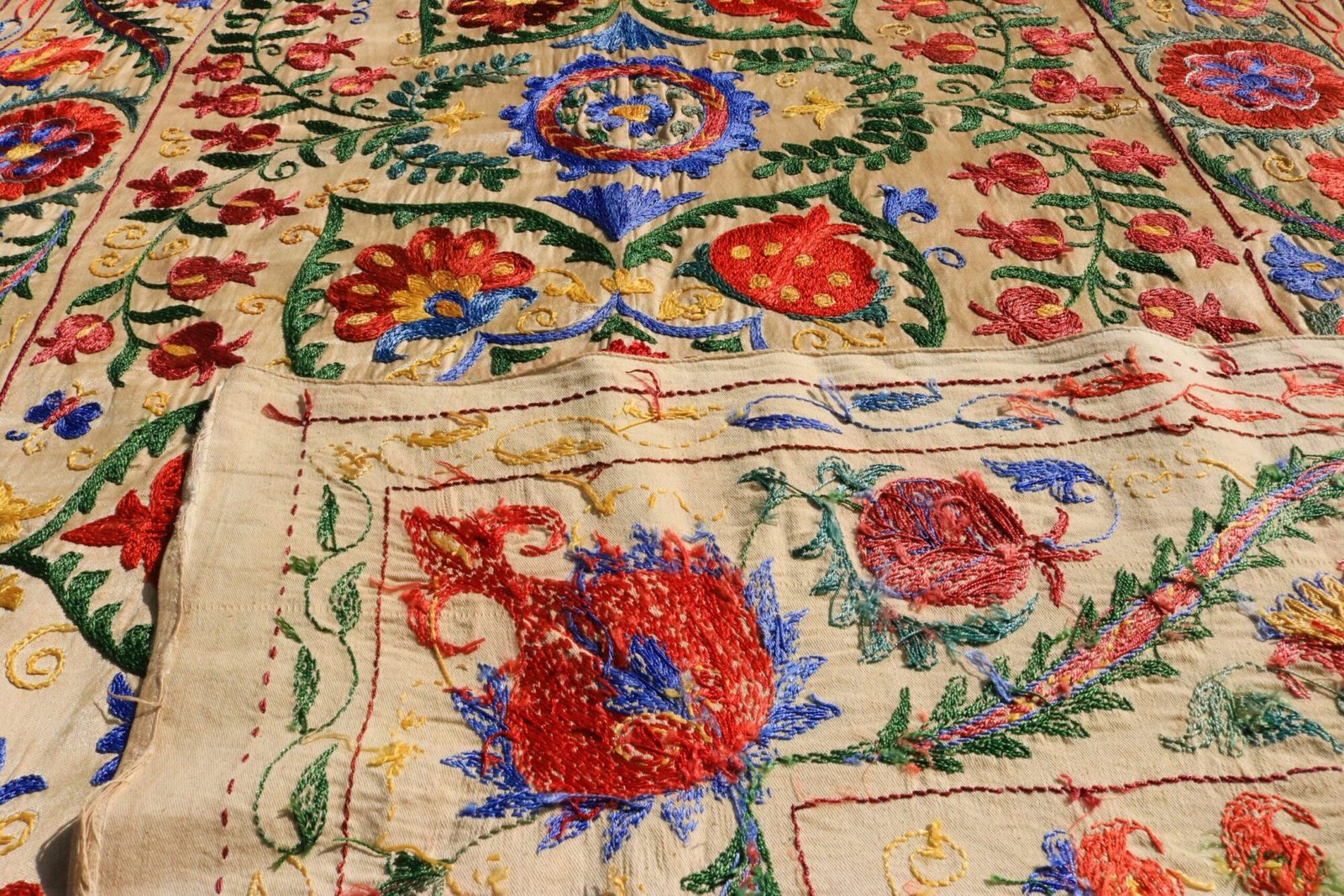 Handmade Uzbek Suzani Embroidery, Wall Hanging, Table Cover, Bedspread