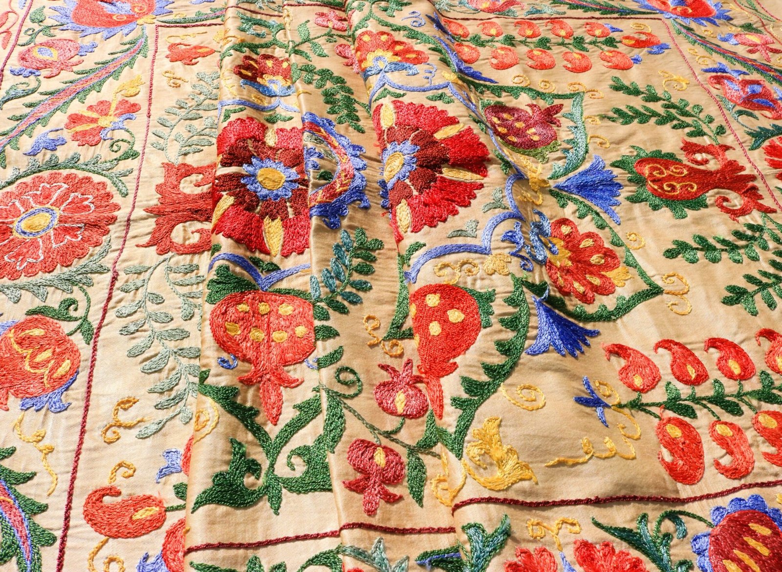 Handmade Uzbek Suzani Embroidery, Wall Hanging, Table Cover, Bedspread
