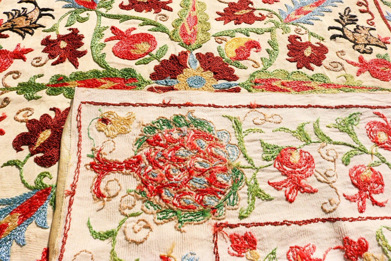 Handmade Uzbek Suzani Embroidery, Wall Hanging, Table Cover, Bedspread
