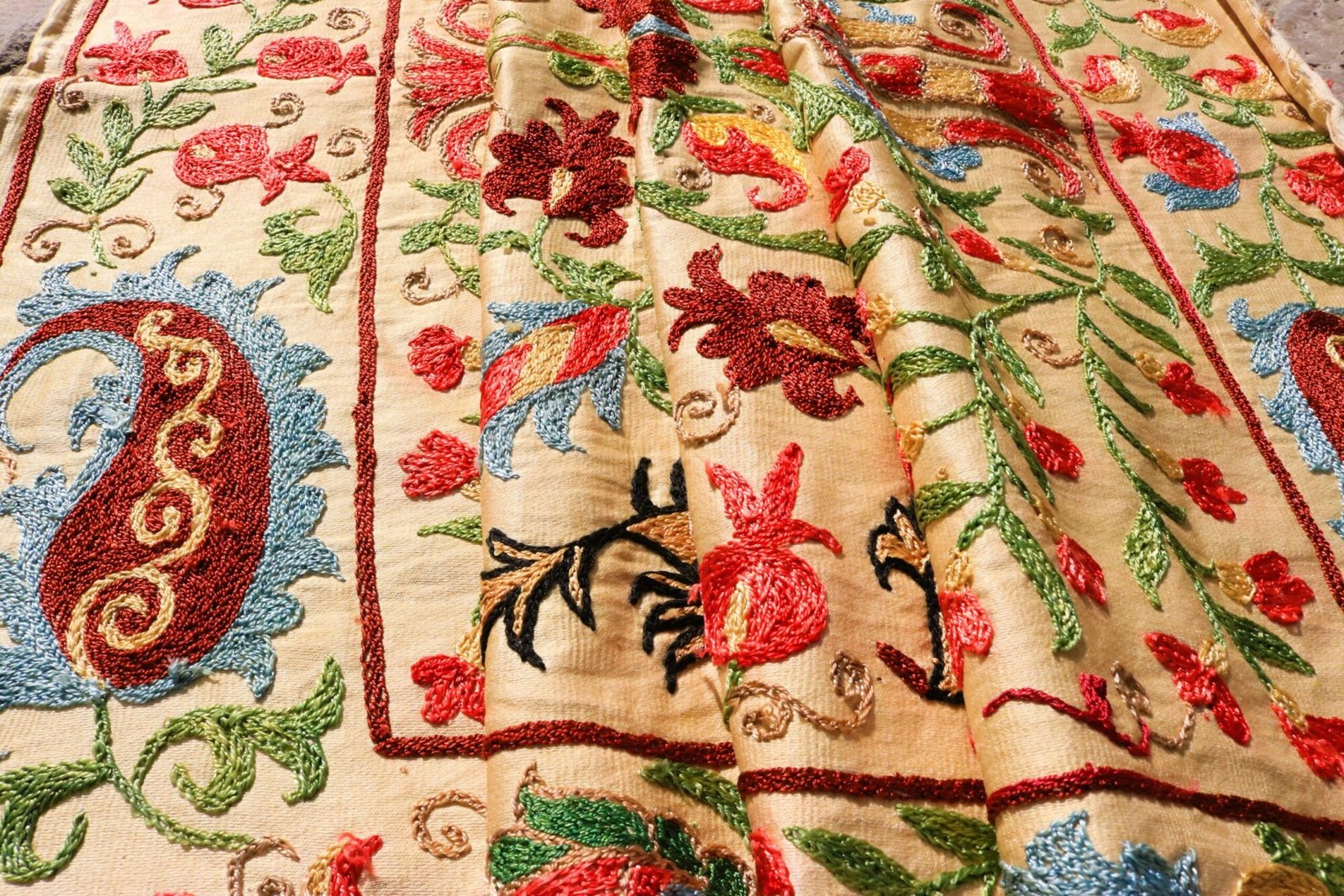 Handmade Uzbek Suzani Embroidery, Wall Hanging, Table Cover, Bedspread