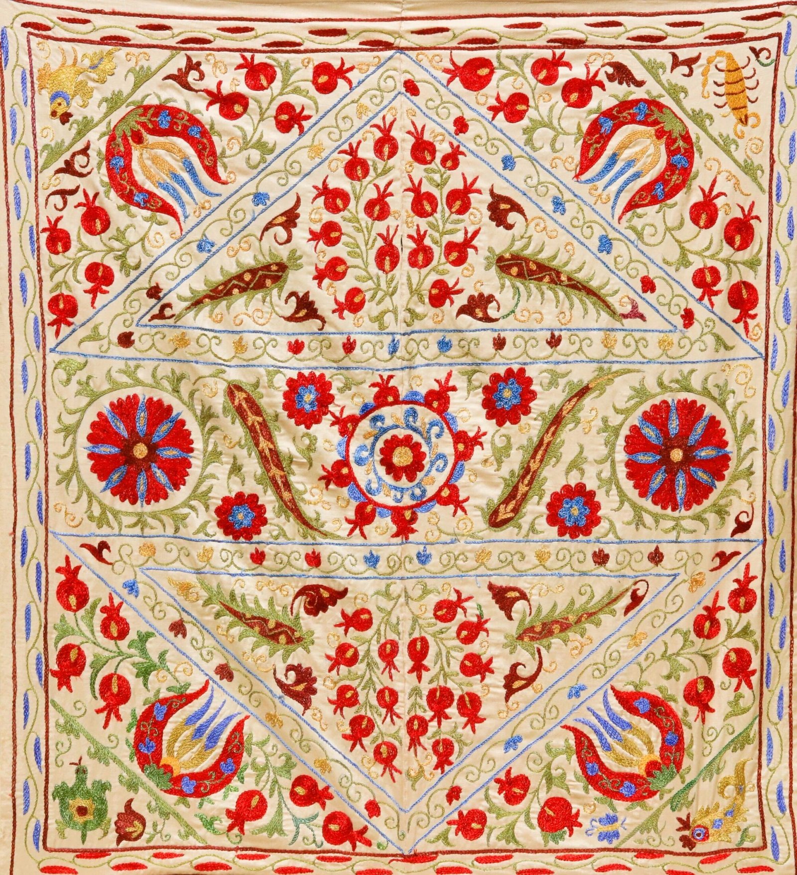 Handmade Uzbek Suzani Embroidery, Wall Hanging, Table Cover, Bedspread