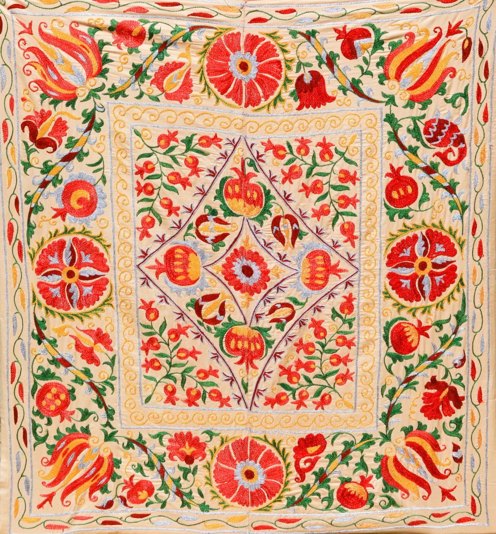 Handmade Uzbek Suzani Embroidery, Wall Hanging, Table Cover, Bedspread